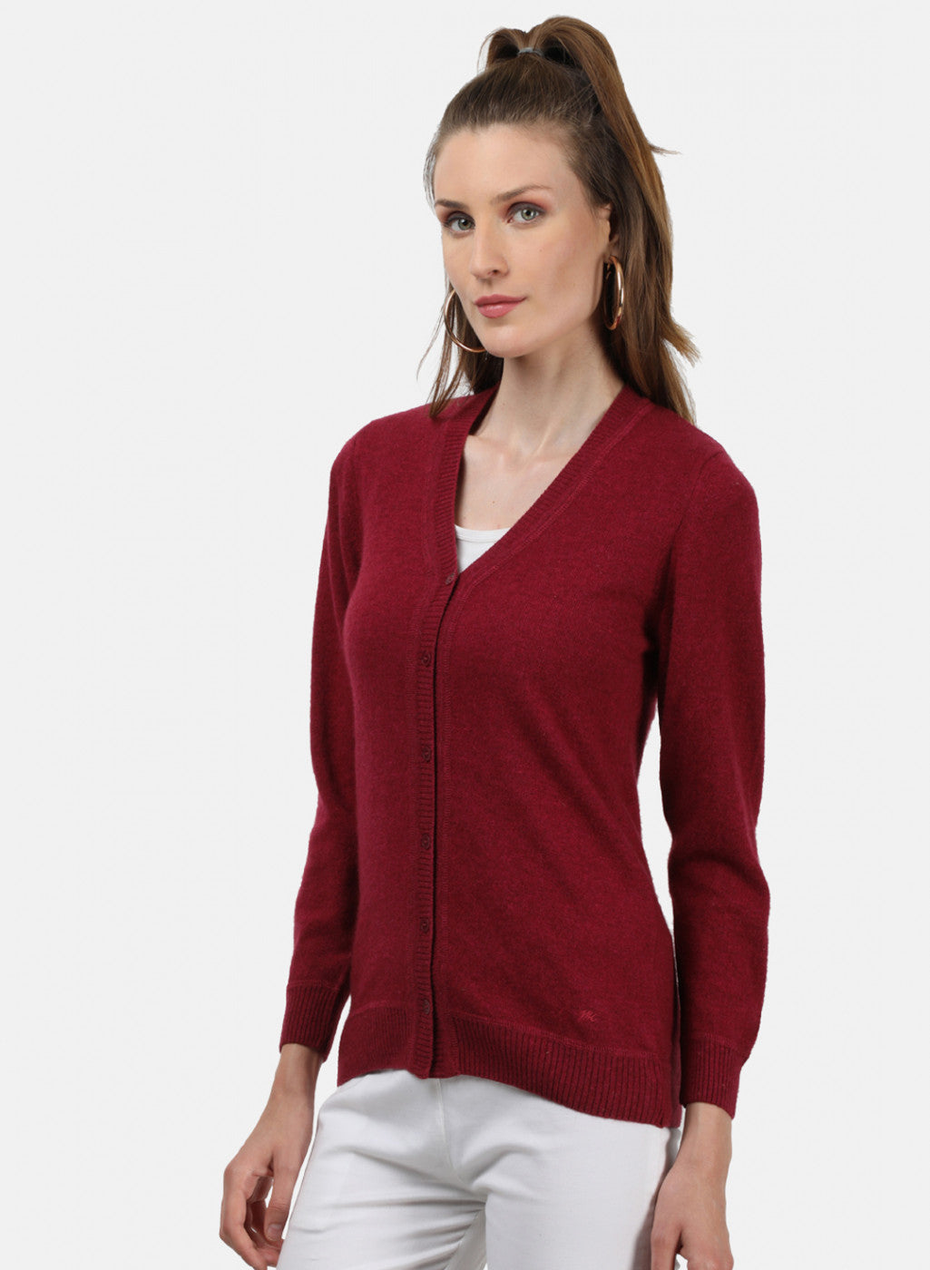 Women Maroon Solid Cardigan