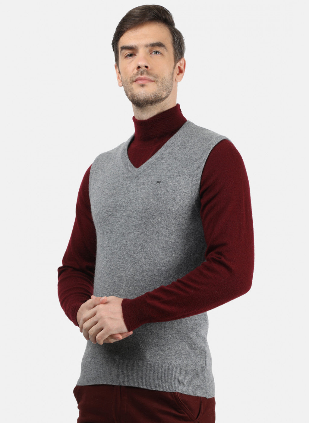 Men Grey Solid Sweater