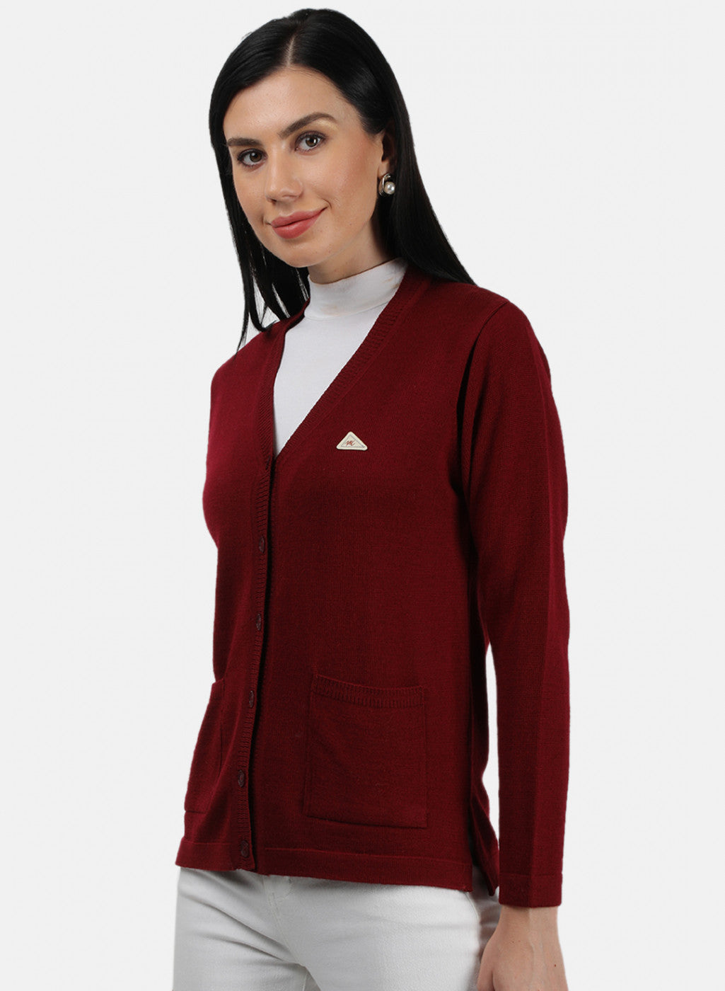 Women Maroon Solid Cardigan