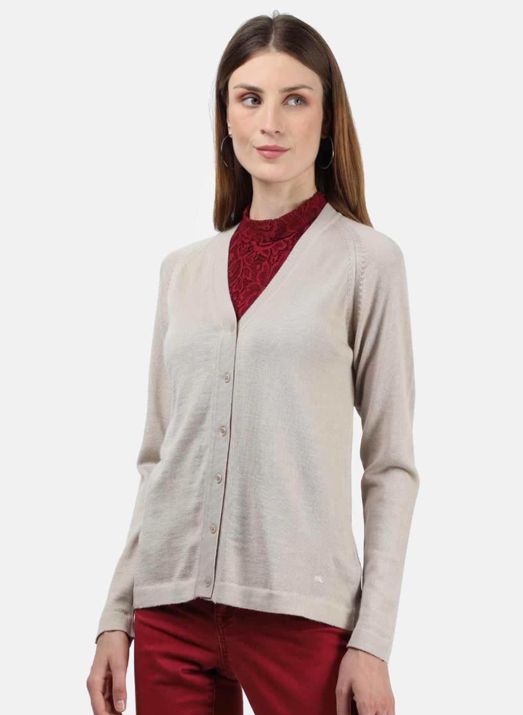 Women Beige Solid Cardigan