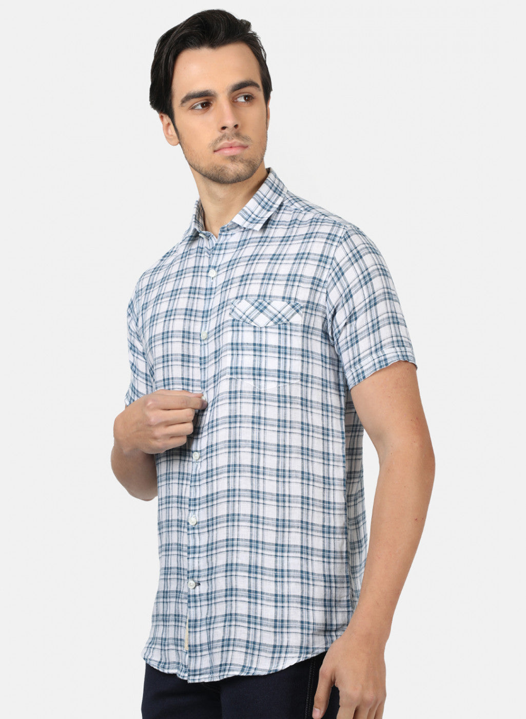 Men Blue Check Shirts