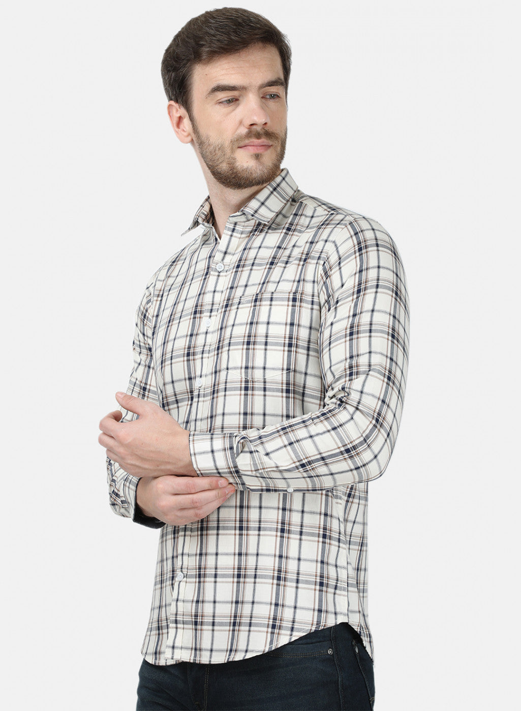 Mens Beige Check Shirt