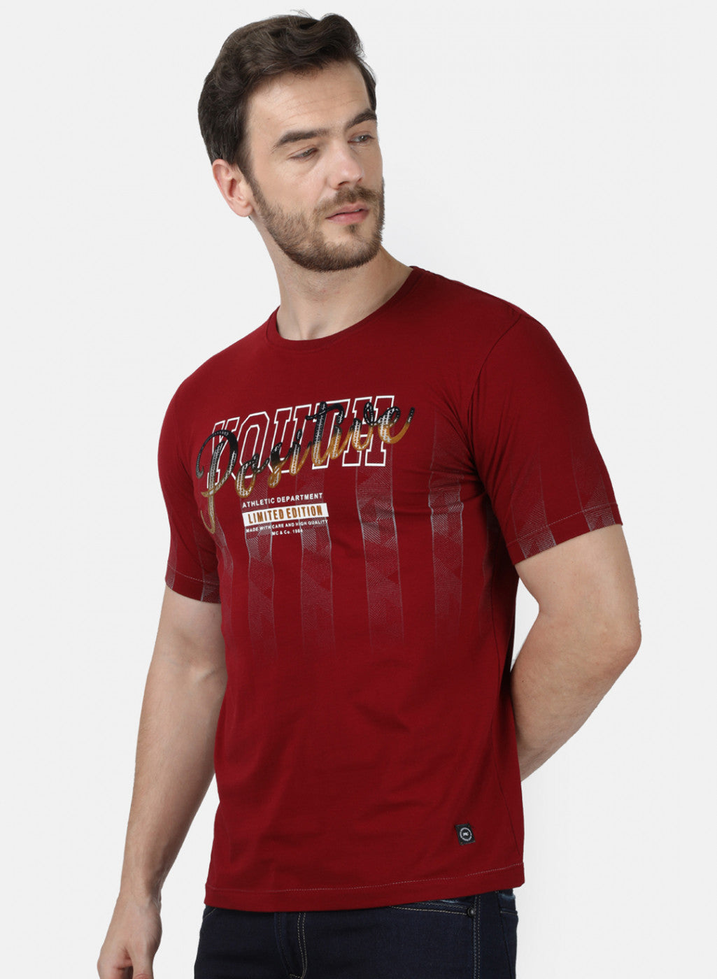 Mens Maroon Printed T-Shirt