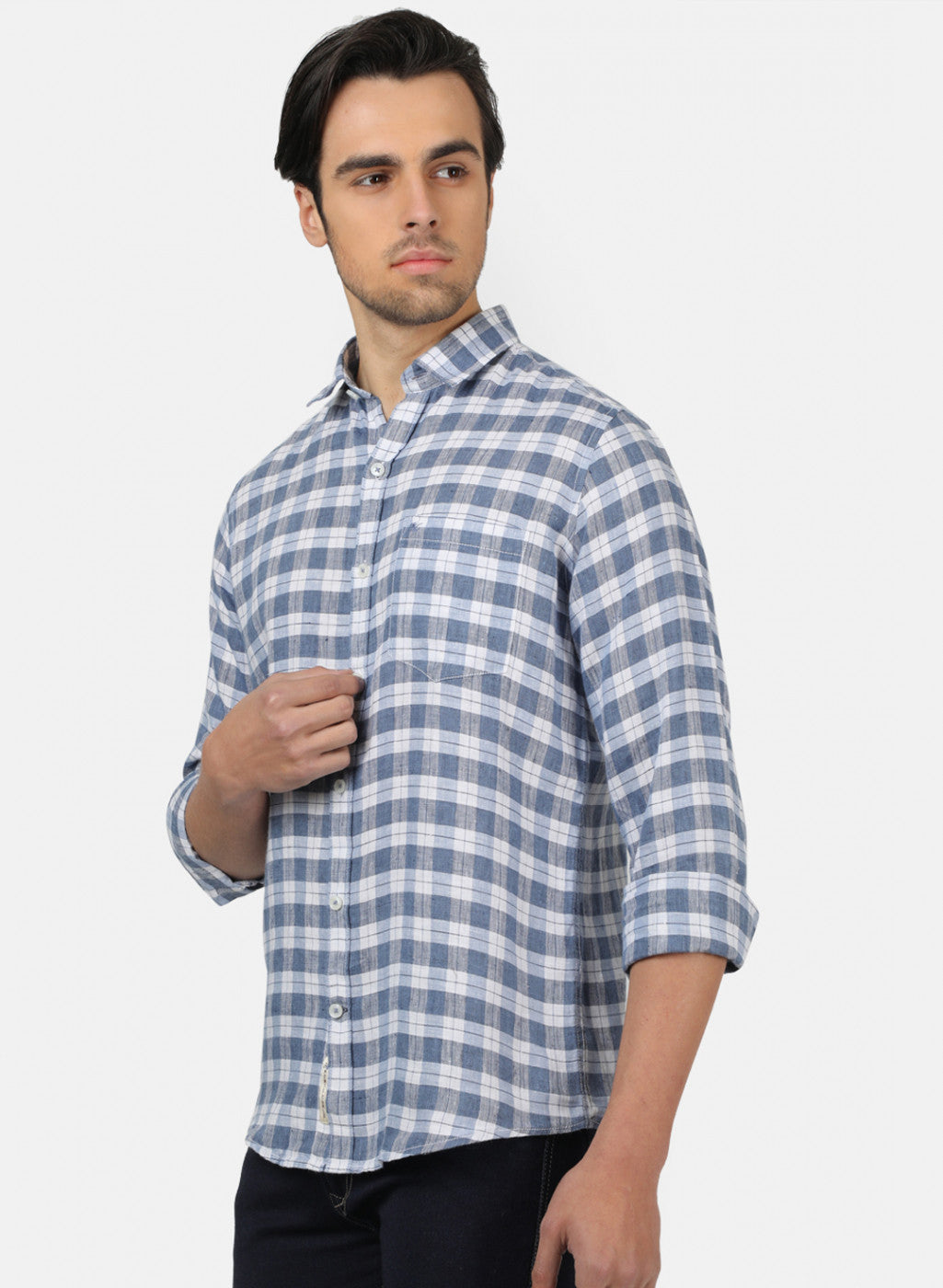 Men Blue Check Shirts