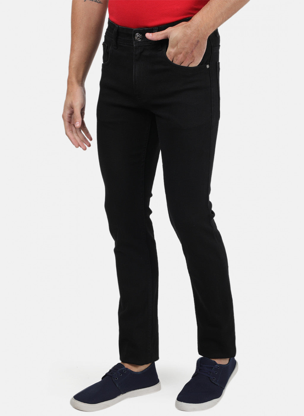 Men Black Plain Denims