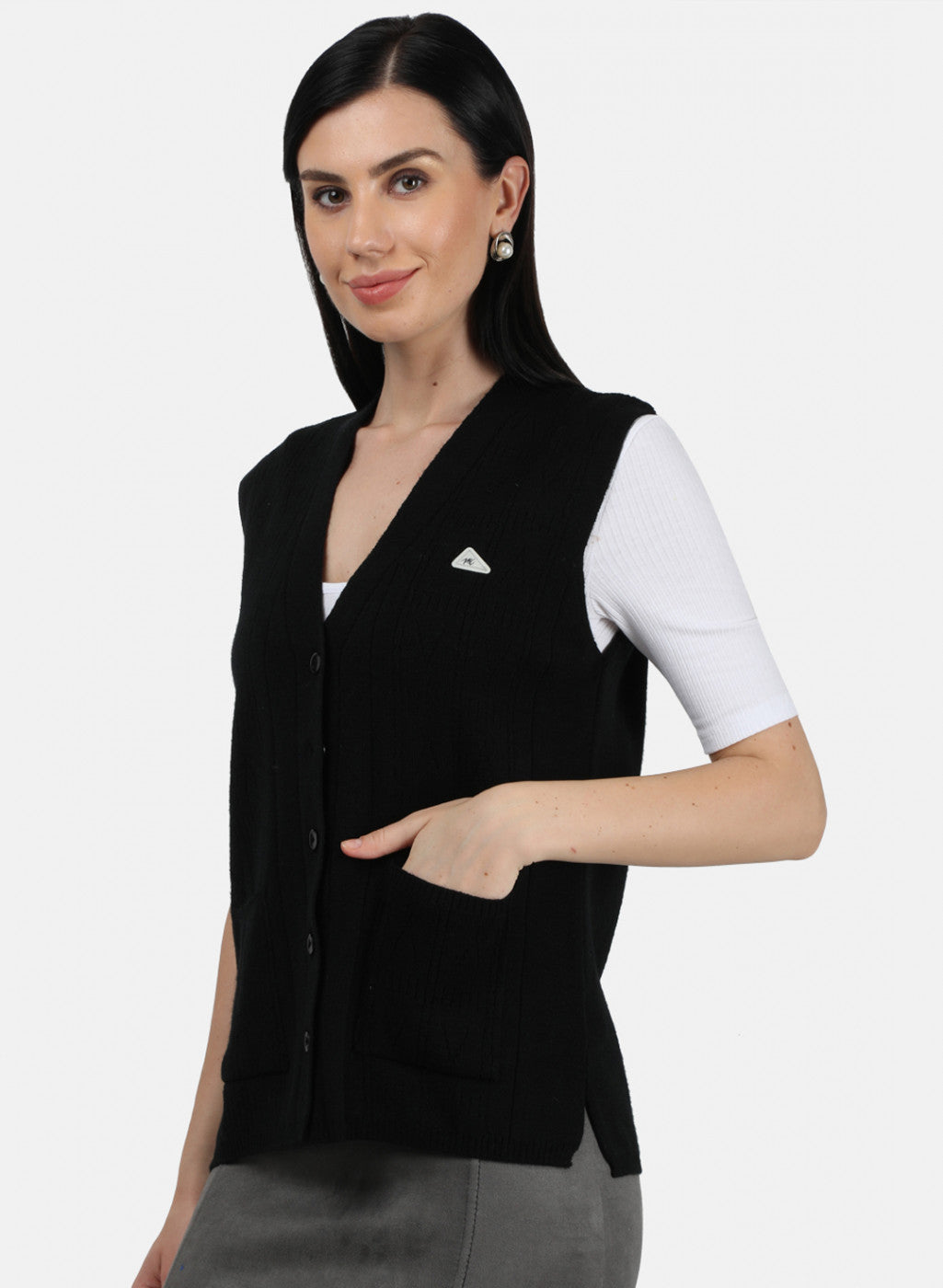 Women Black Self Design Cardigan