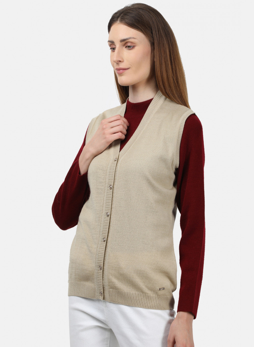 Women Beige Solid Cardigan