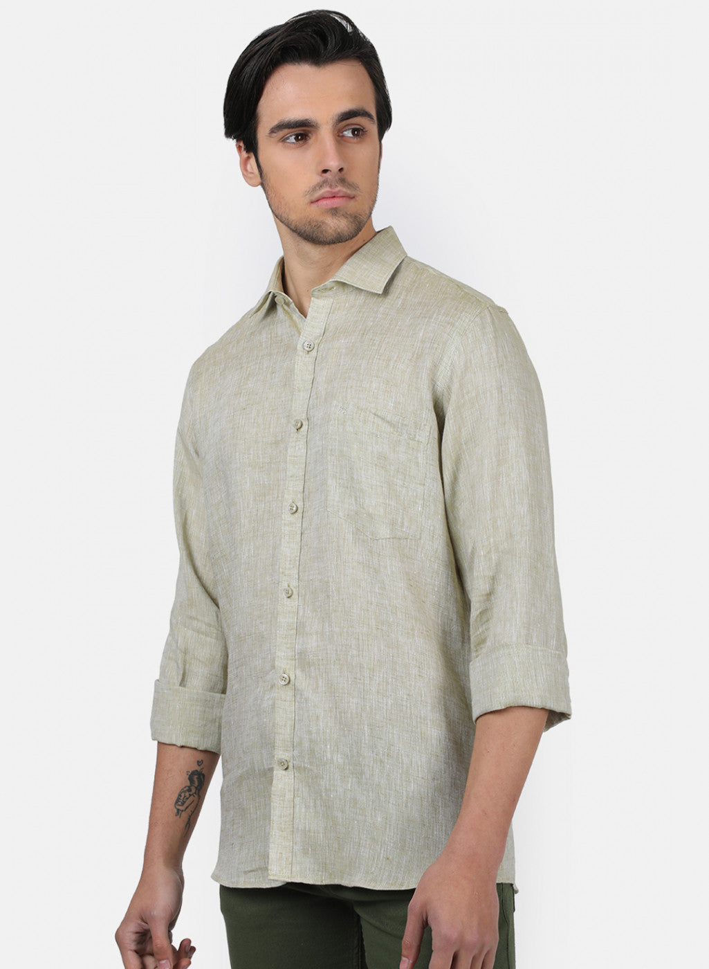 Men Beige Solid Shirts