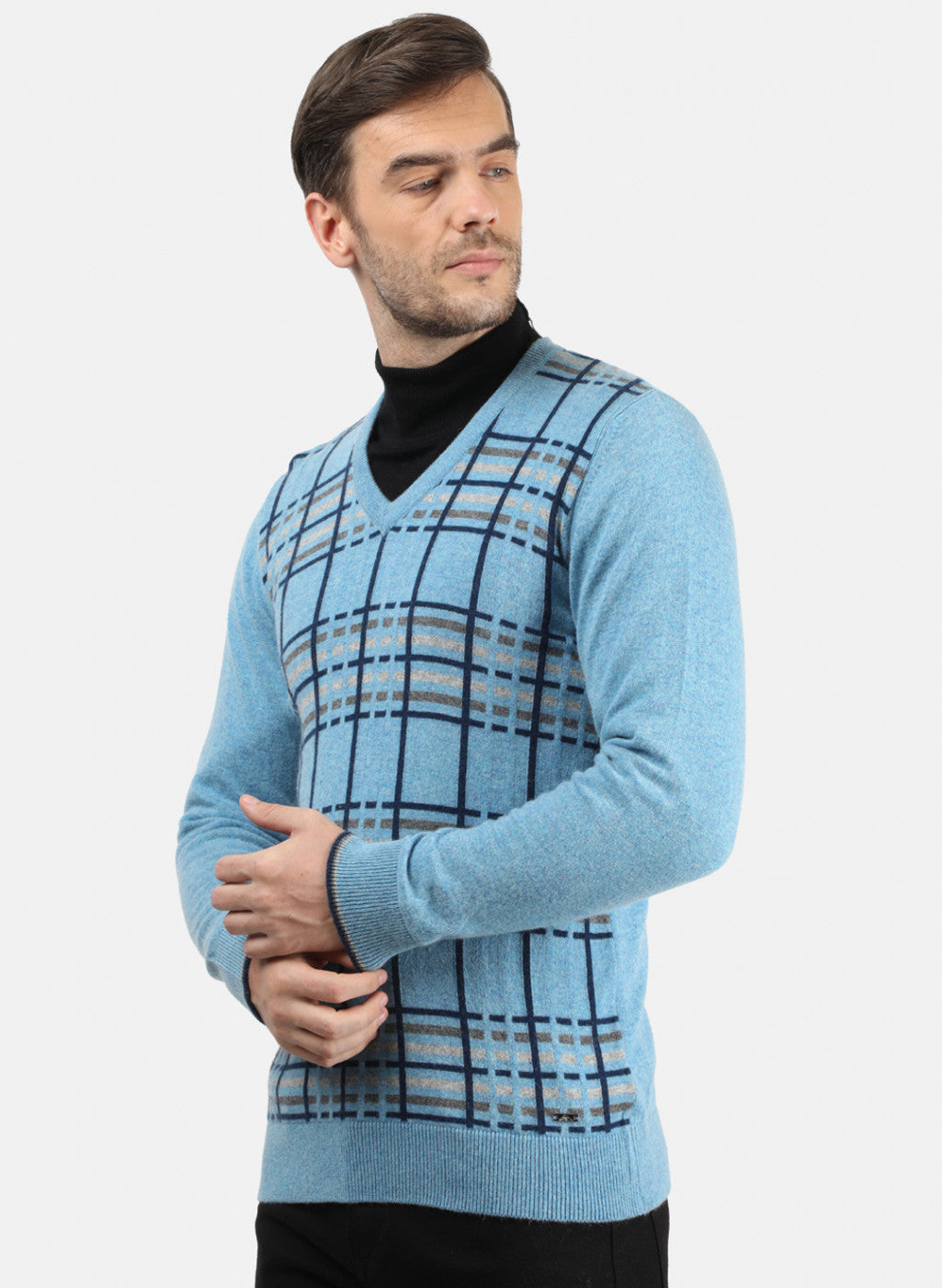 Men Sky Blue Solid Pullover