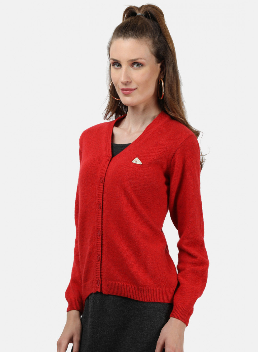 Women Red Solid Cardigan