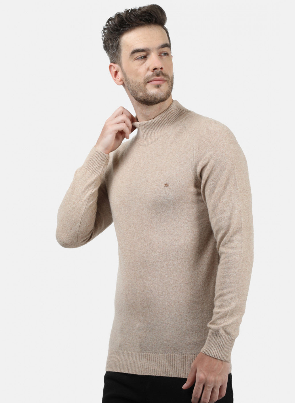 Men Beige Solid Pullover