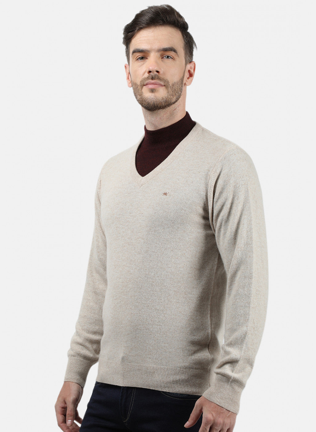 Men Beige Solid Pullover