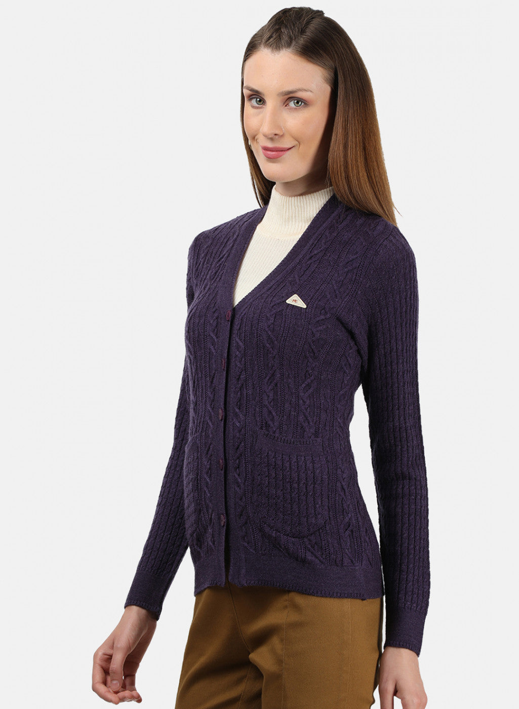 Women Purple Self Cardigan