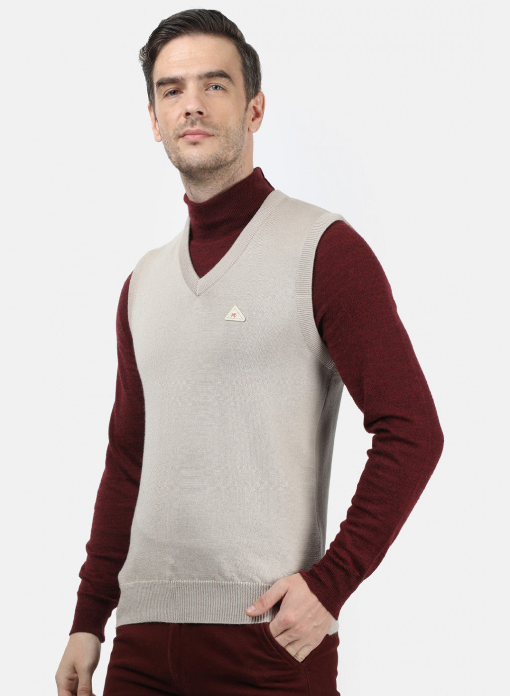 Men Beige Solid Sweater