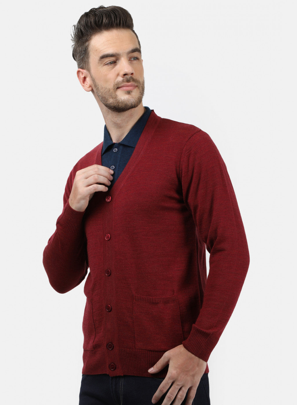 Men Maroon Solid Cardigan