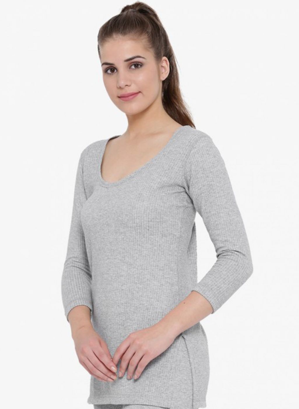 Women Grey Solid Thermal Vest