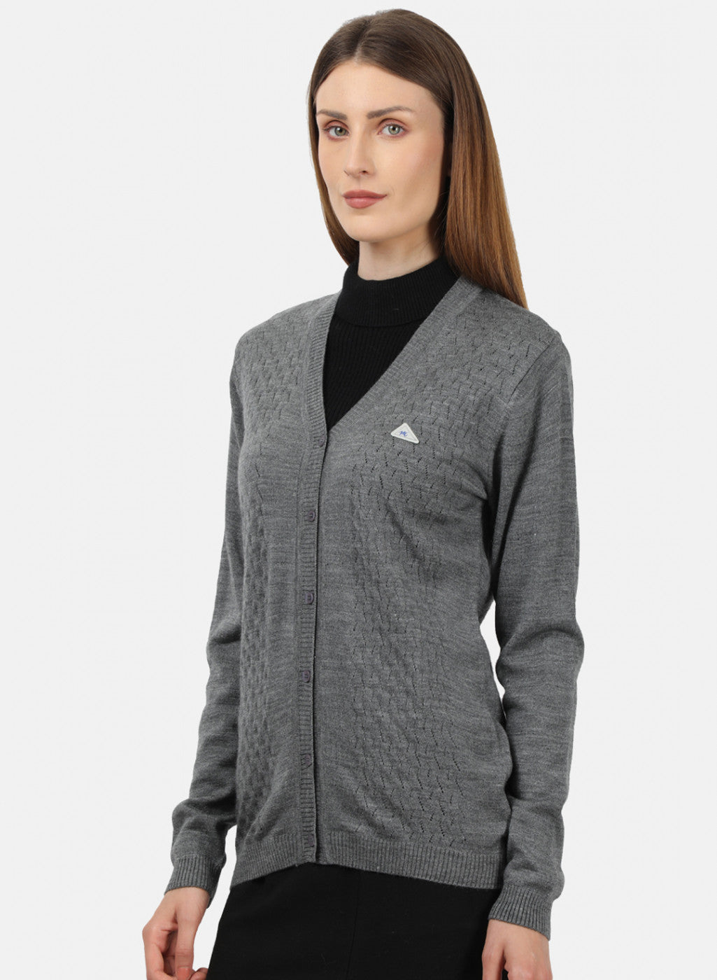 Women Grey Self Design Cardigan