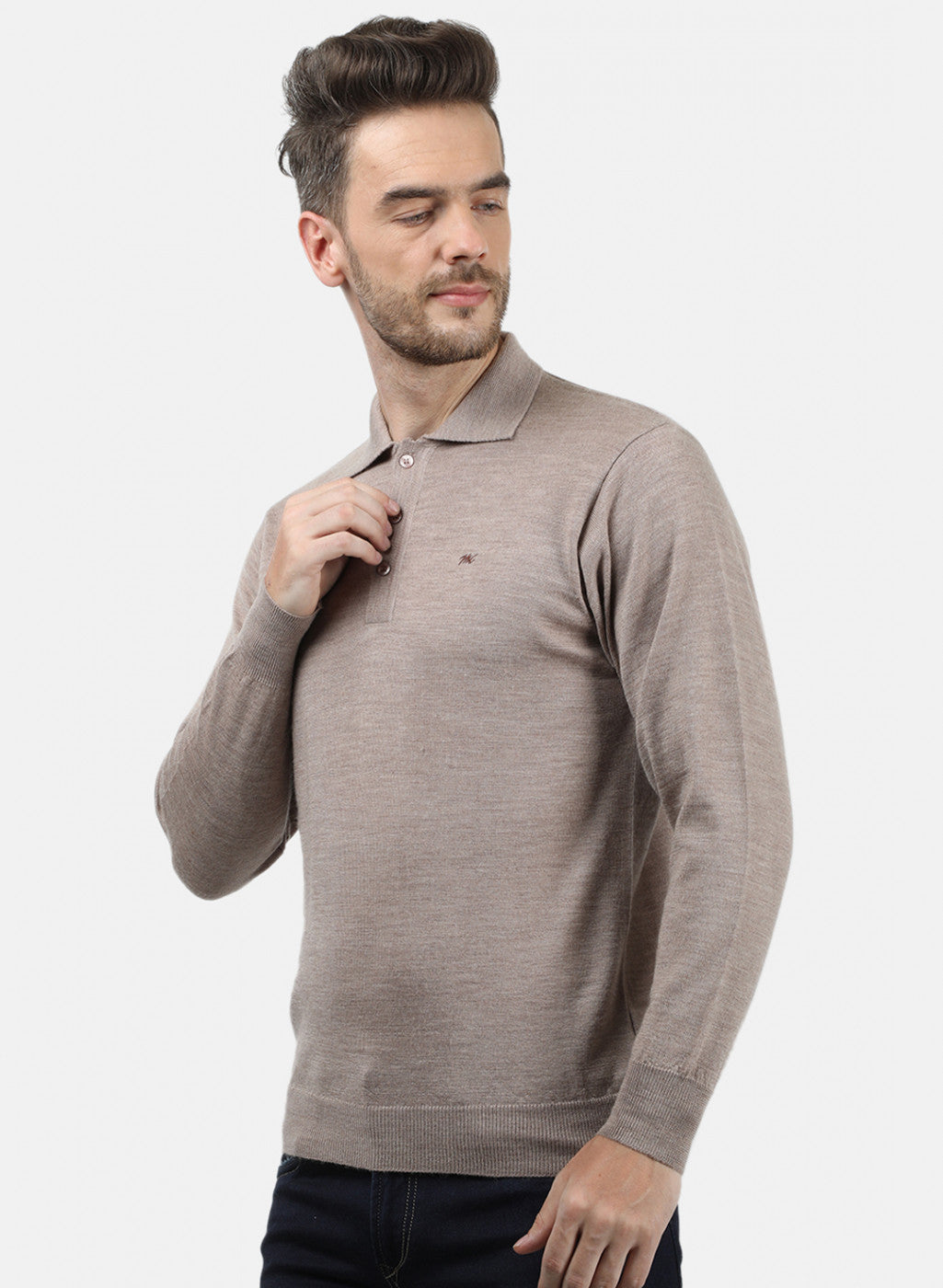 Men Beige Collar T-Shirt