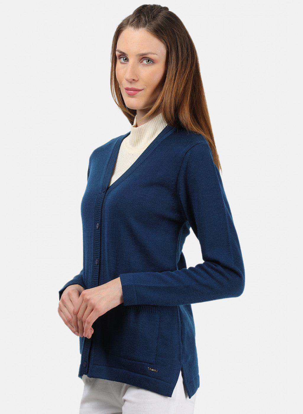 Women Blue Solid Cardigan