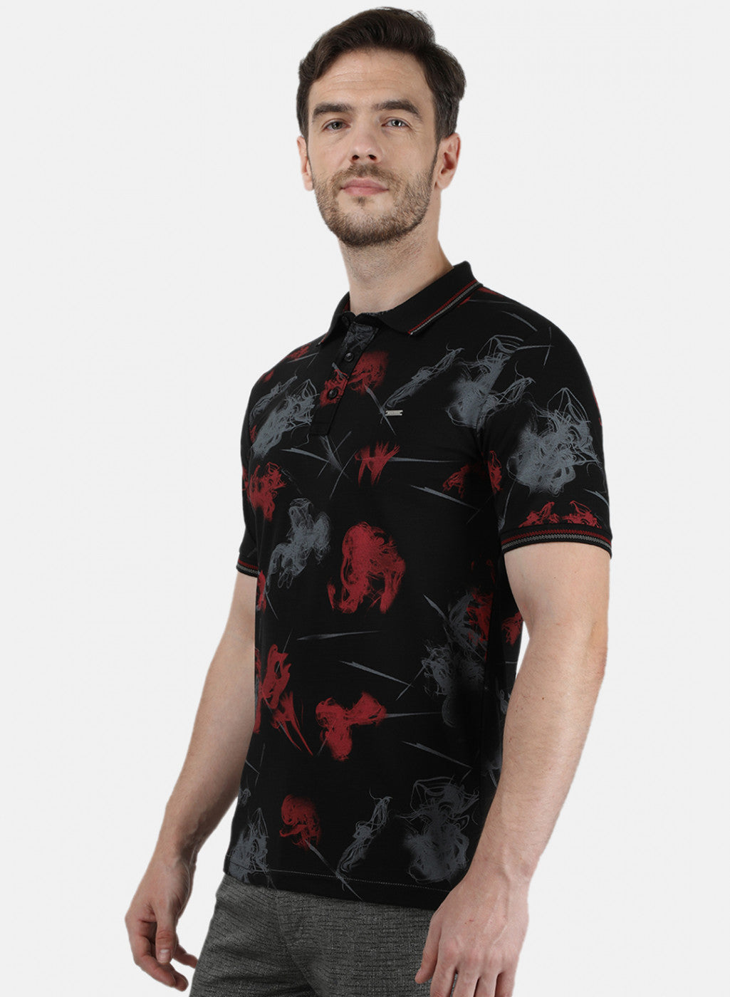 Mens Black Printed Collar T-Shirts