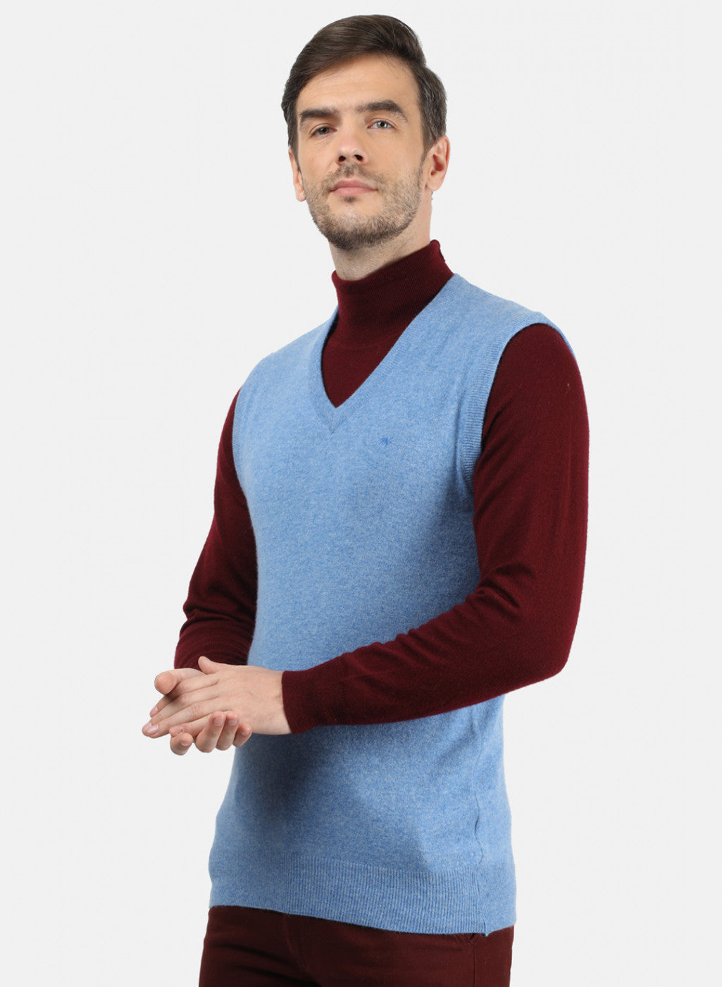 Men Blue Solid Sweater