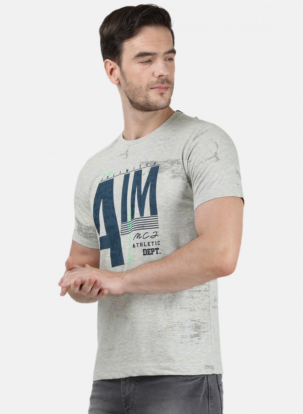 Mens Grey Printed T-Shirt