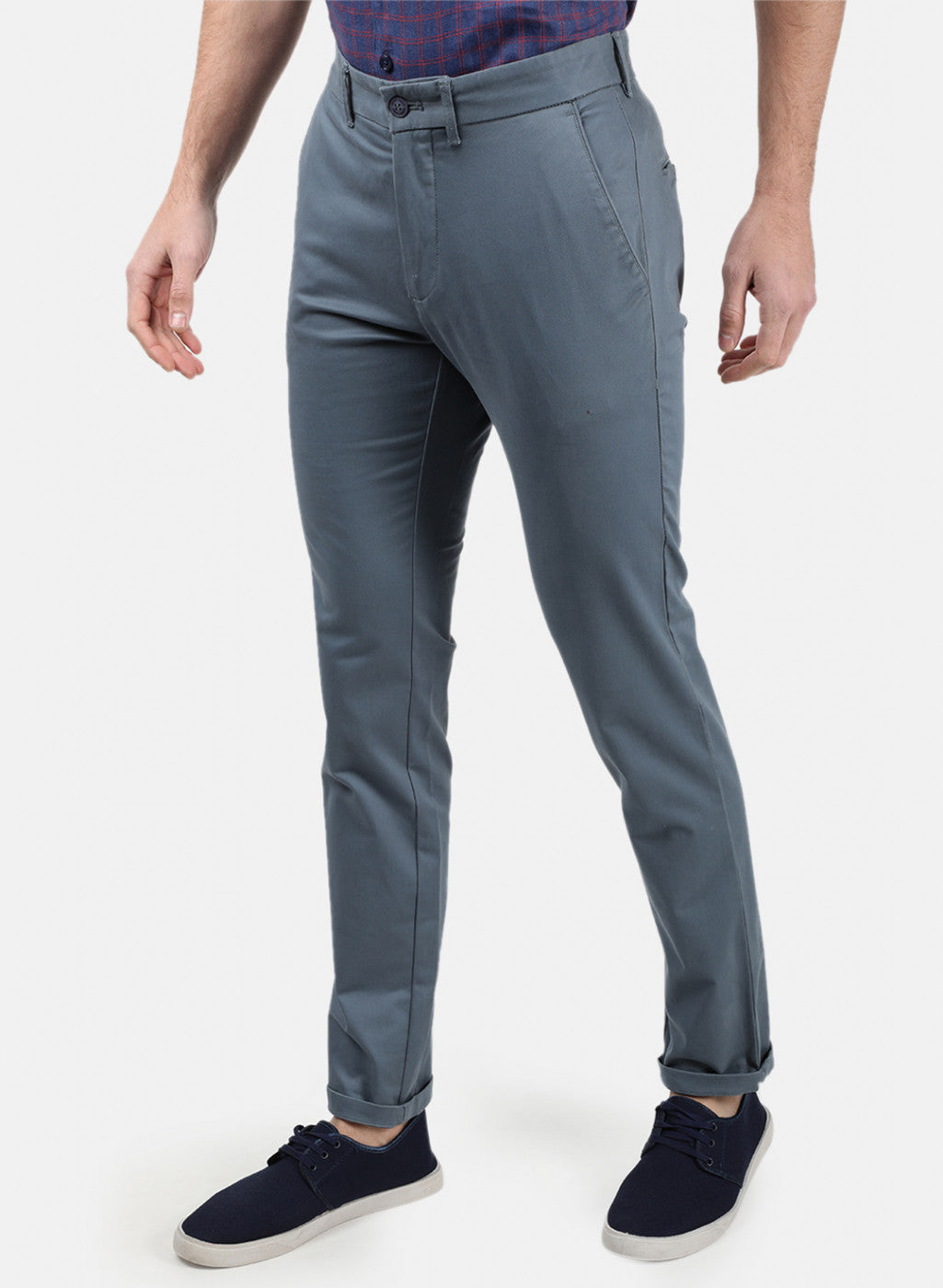 Men Grey Plain Trousers