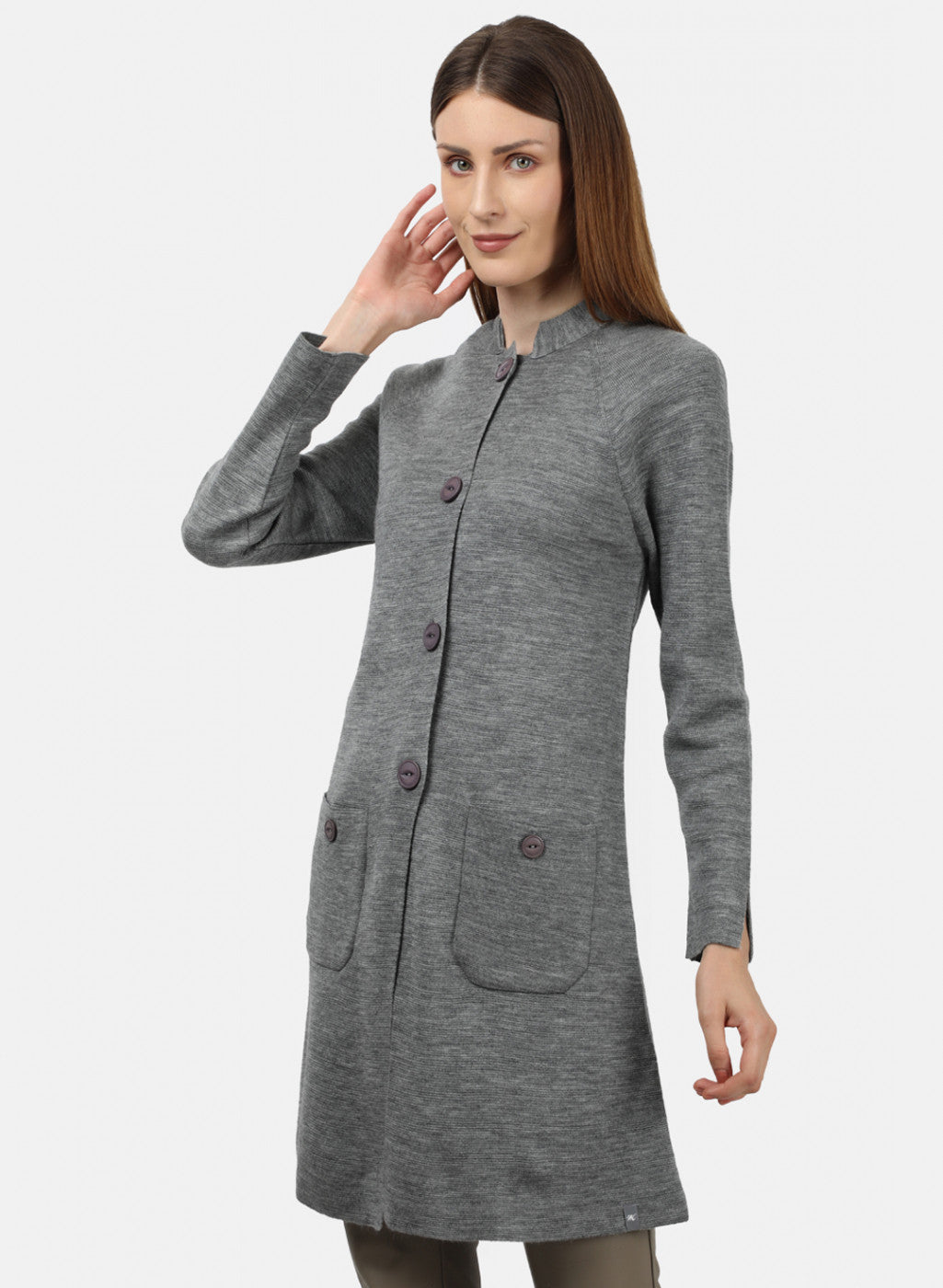 Women Grey Self Design Cardigan