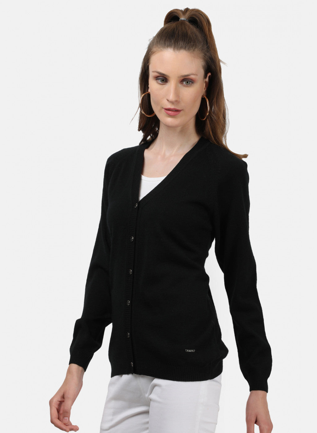 Women Black Solid Cardigan