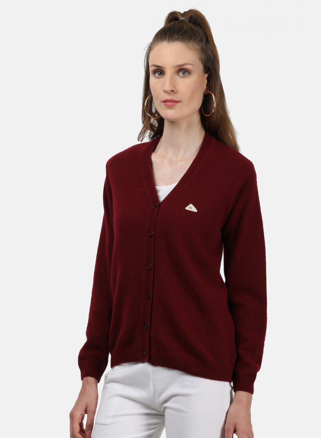 Women Maroon Solid Cardigan