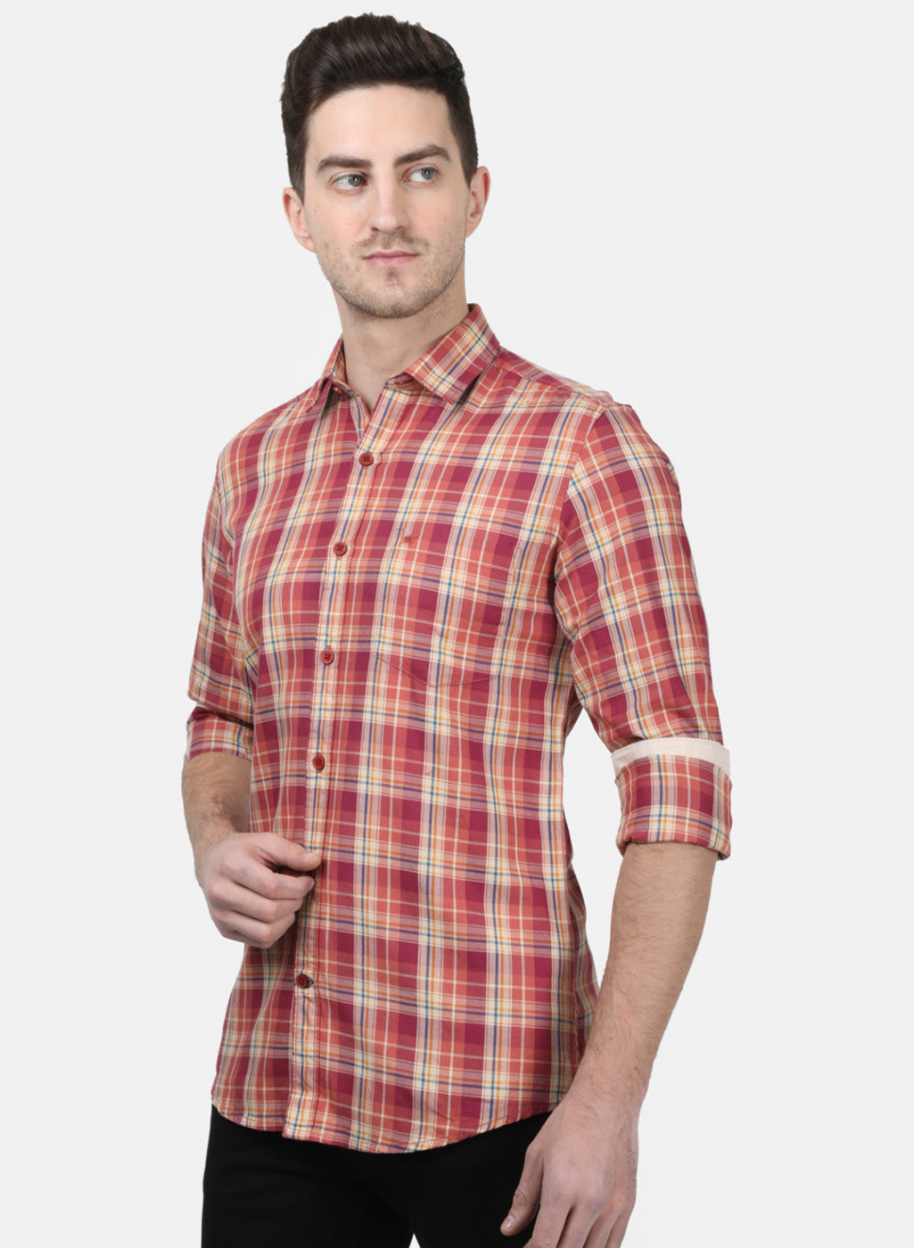 Mens Maroon Check Shirts