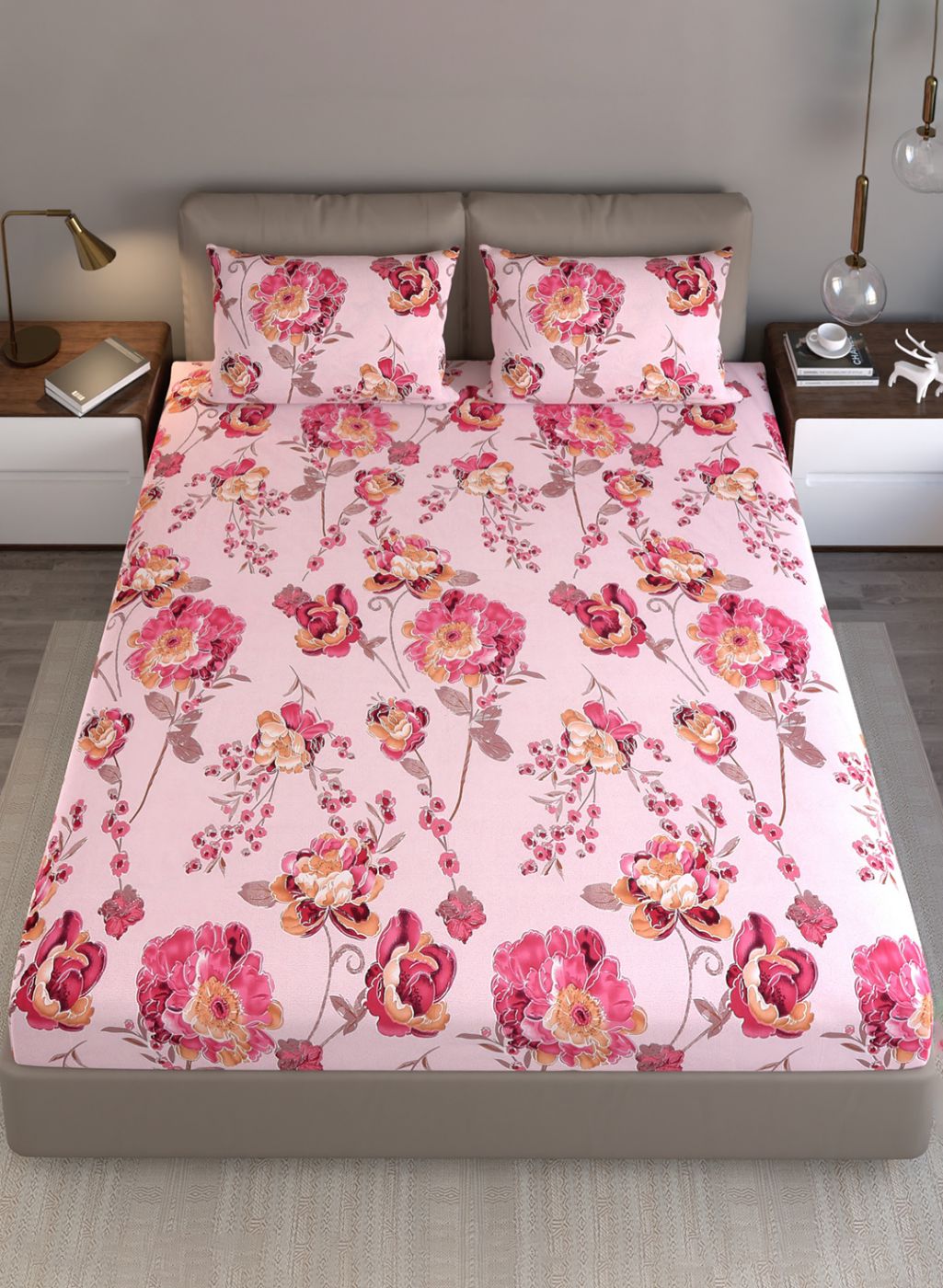 130 GSM Polyester Queen Bedsheet with 2 Pillow Covers