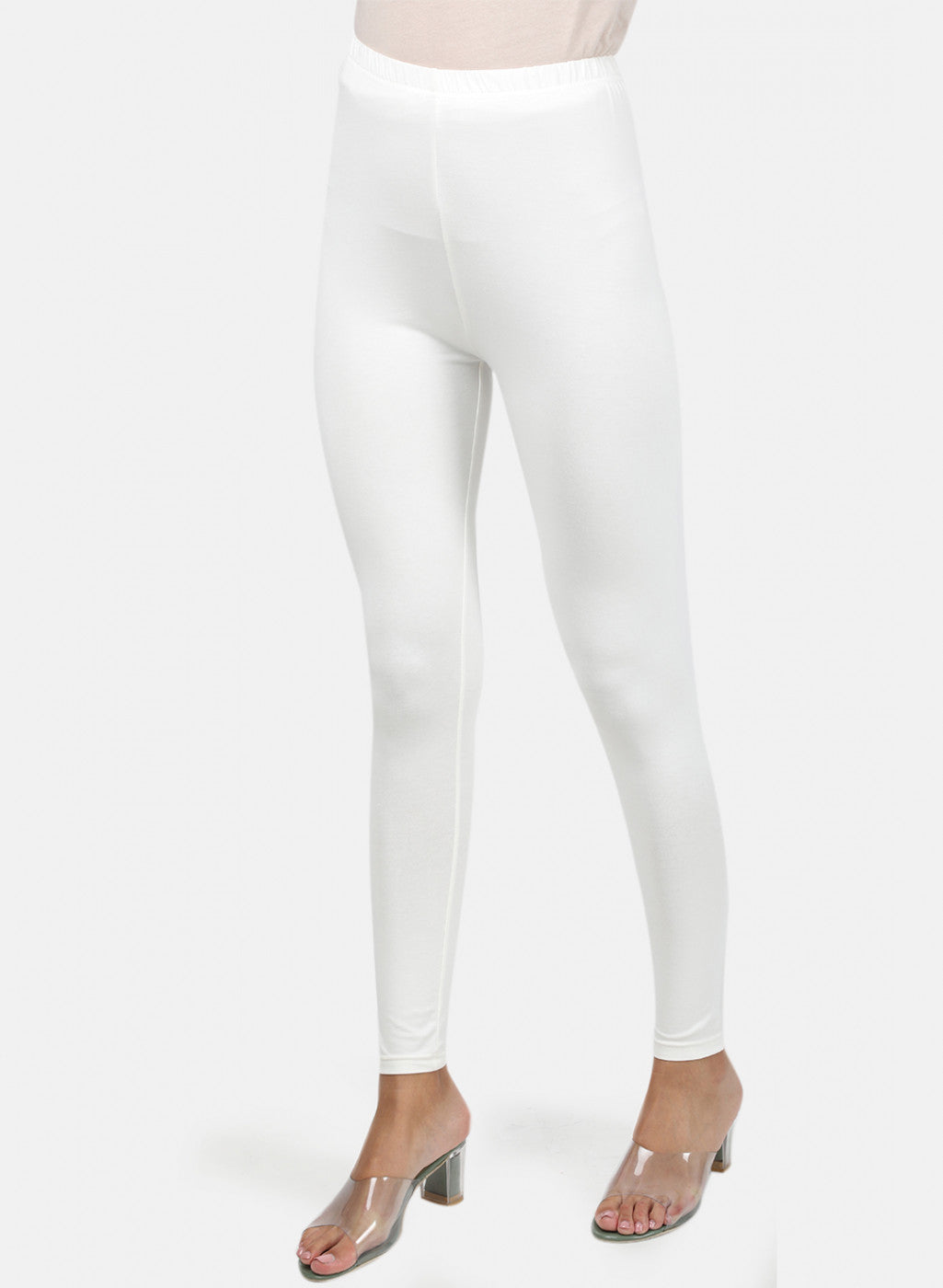 Womens White Plain Legging