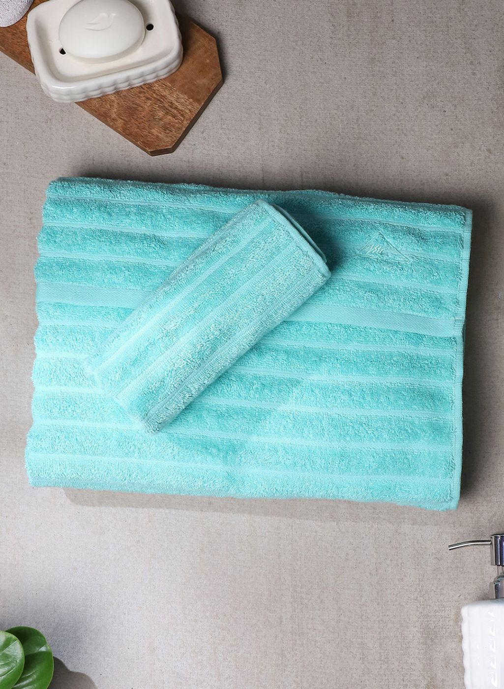 Blue Cotton 525 GSM Towel Set Pack of 2 (1 Bath & 1 Hand Towel)