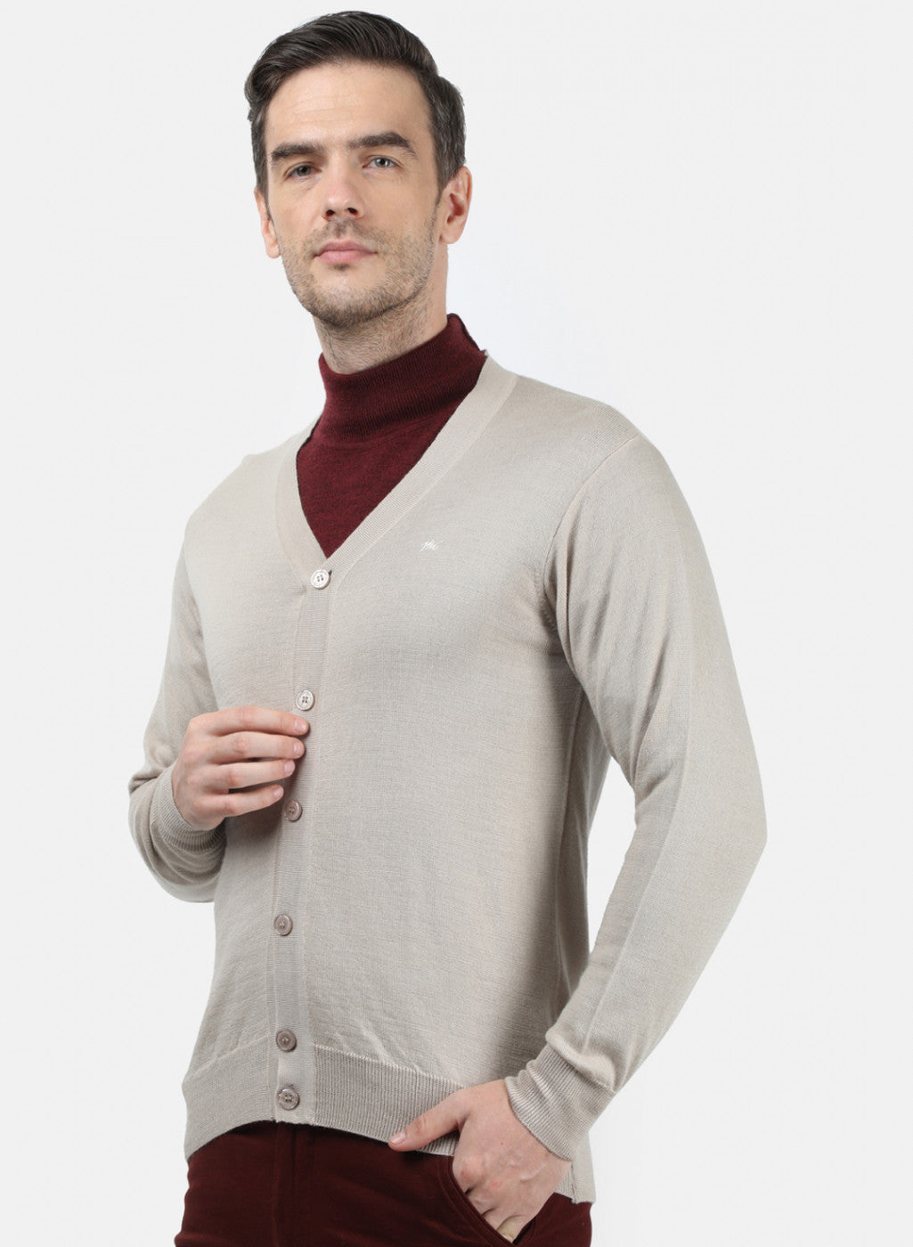 Men Beige Solid Cardigan