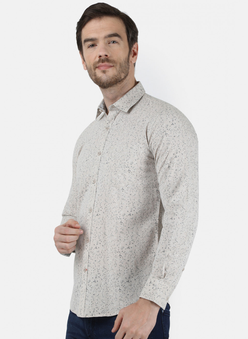 Mens Beige Printed Shirt