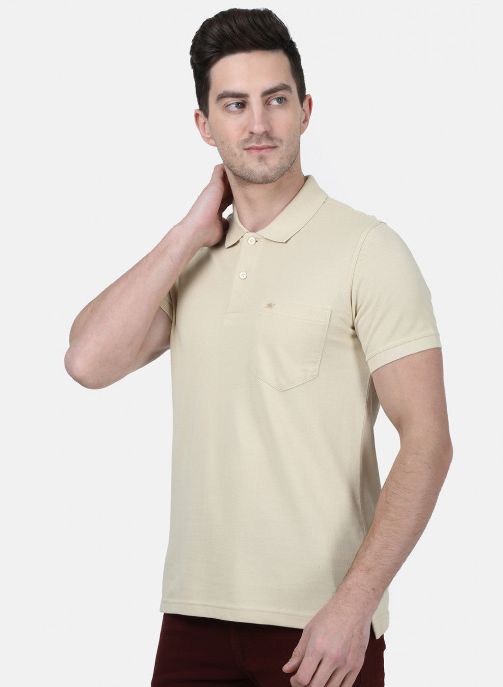 Mens Beige Plain T-Shirt