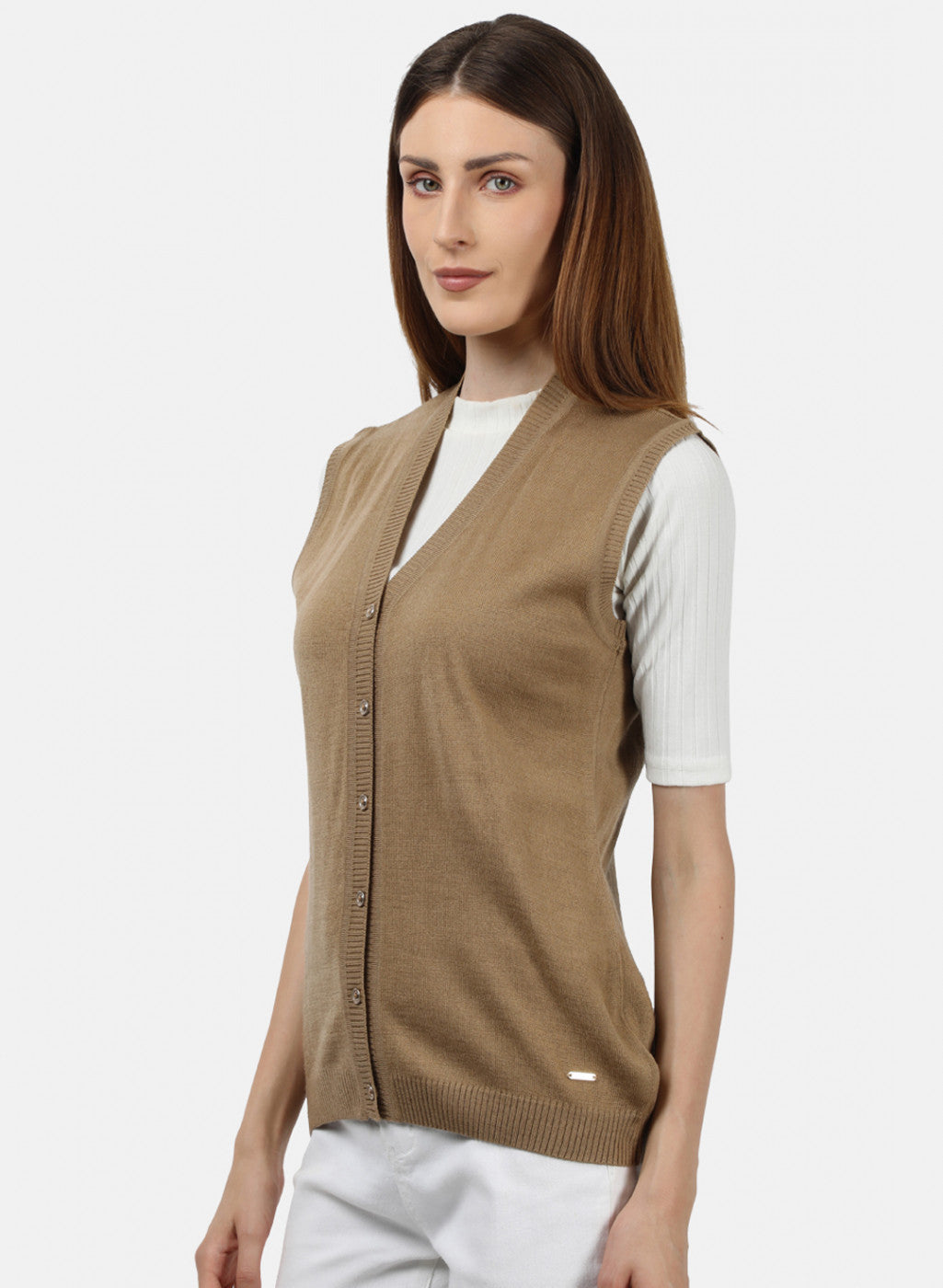 Women Light Brown Solid Cardigan