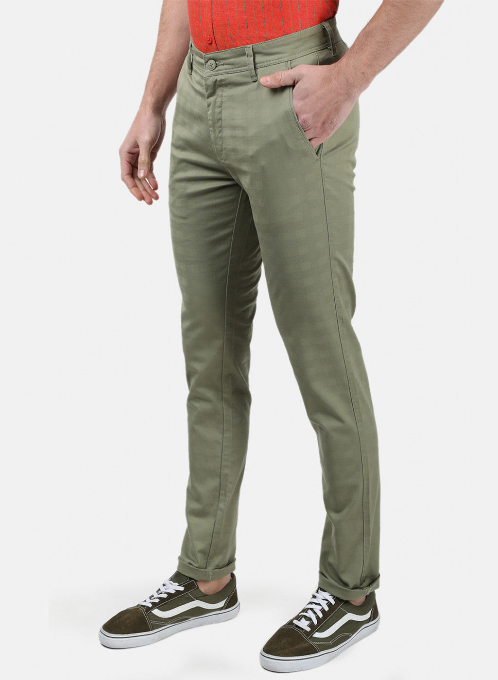 Men Green Check Trousers