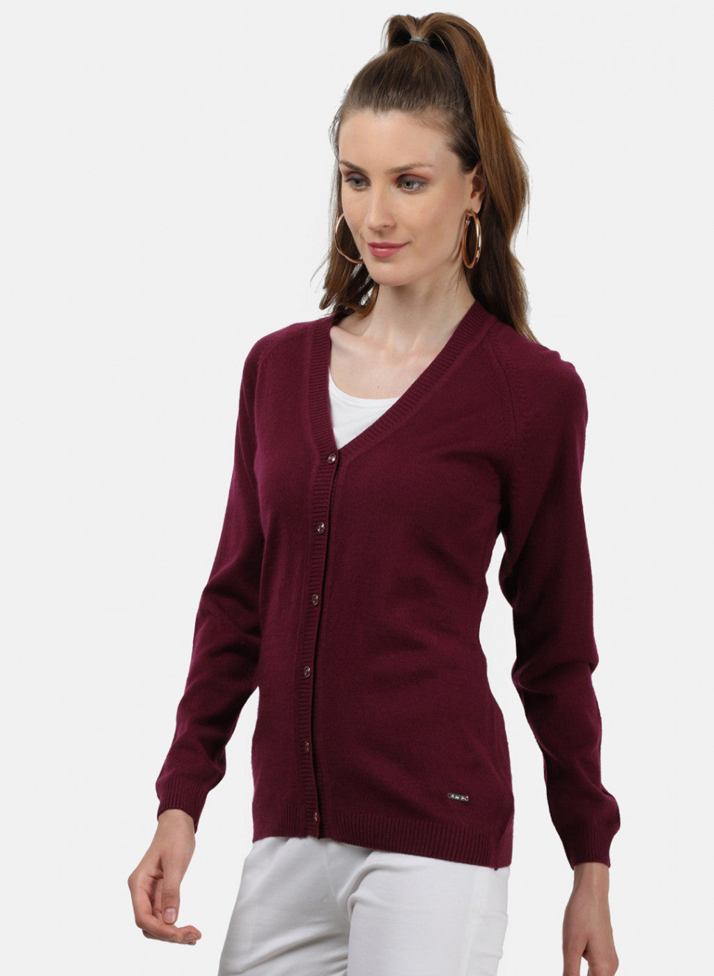 Women Purple Solid Cardigan