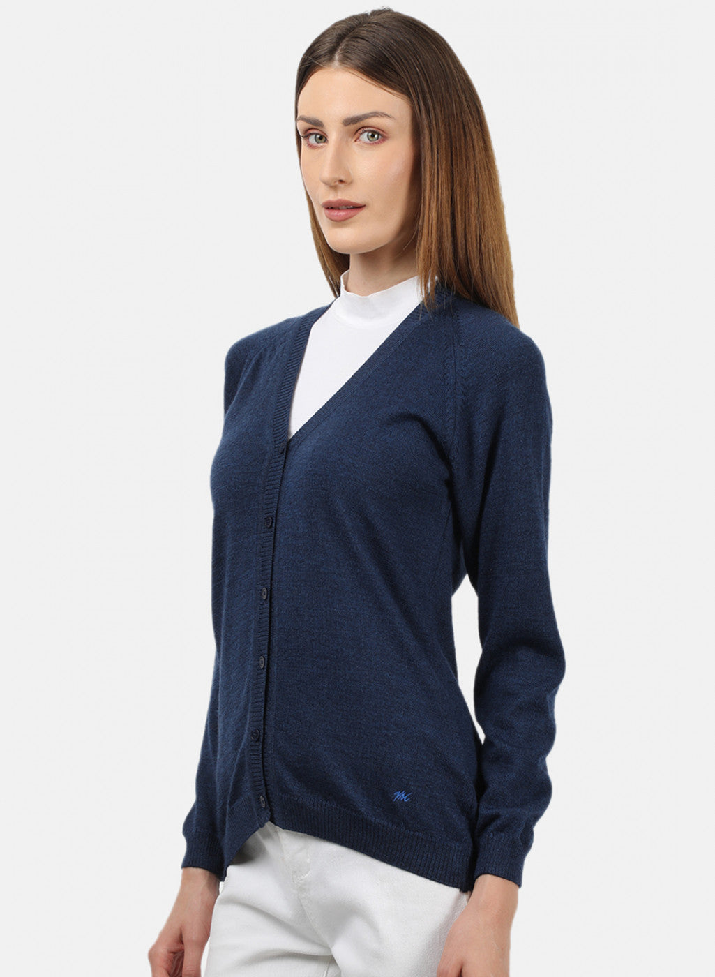 Women Navy Blue Solid Cardigan