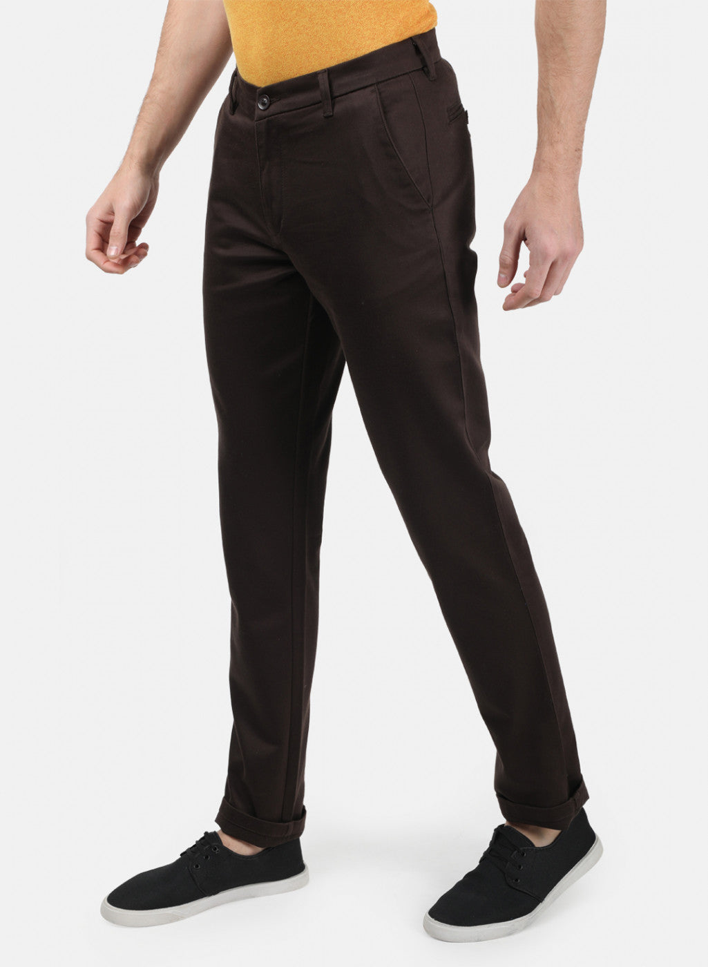 Men Brown Plain Trousers