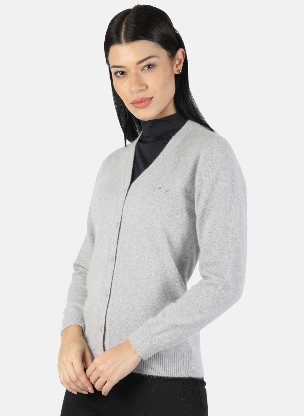 Women Grey Melange Solid Cardigan