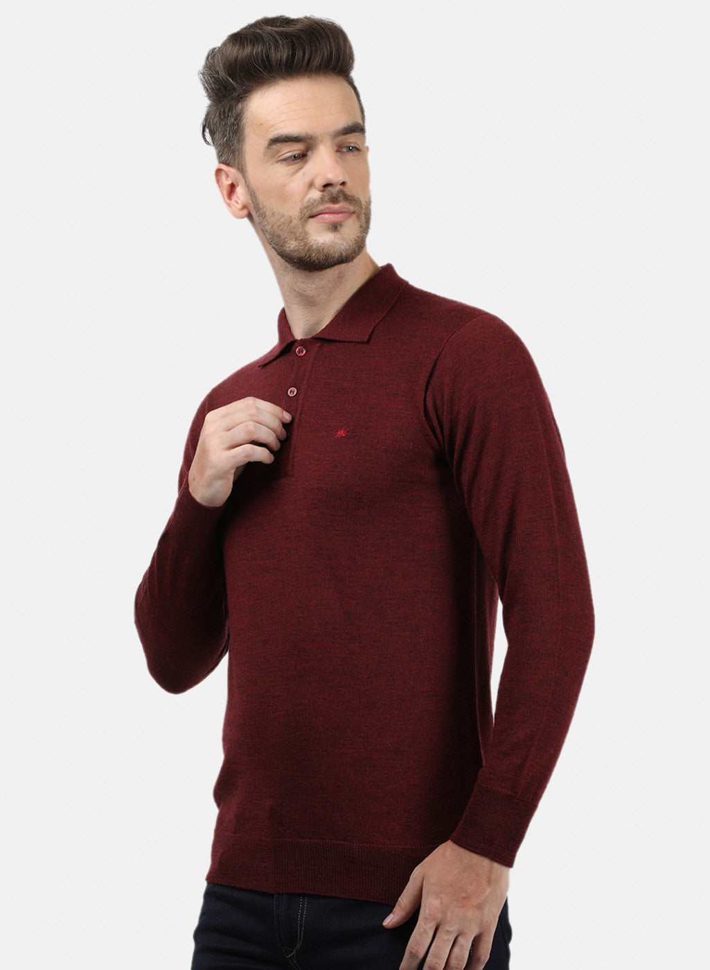 Men Maroon Collar T-Shirt