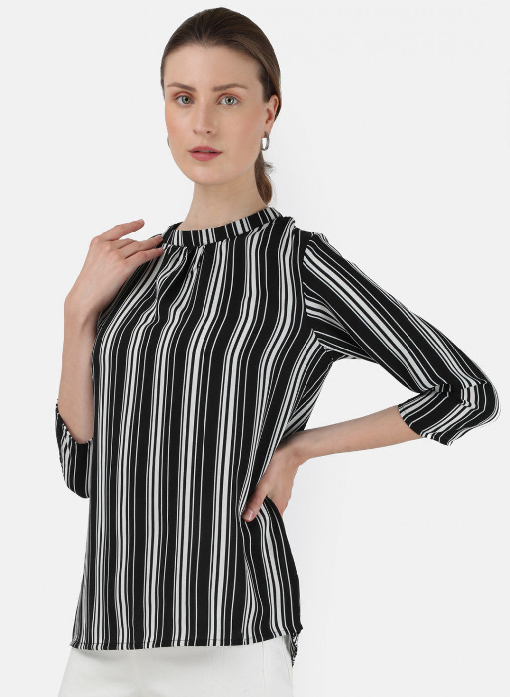 Womens Black & Cream Stripe Top