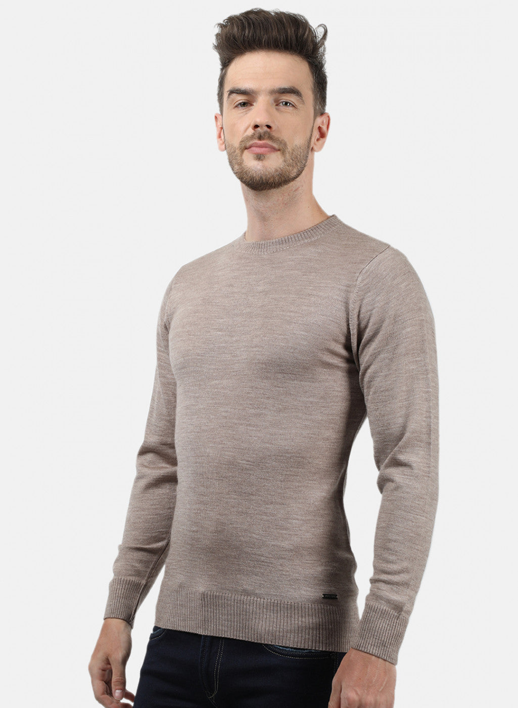 Men Beige Solid Pullover