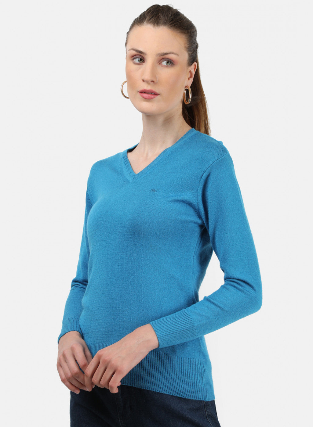 Women Blue V Neck Top