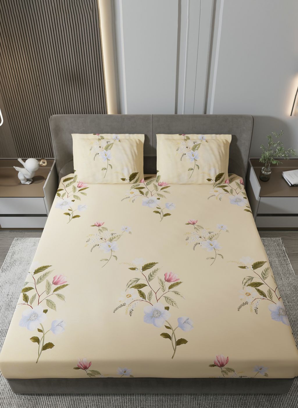 130 GSM Polyester Queen Bedsheet with 2 Pillow Covers