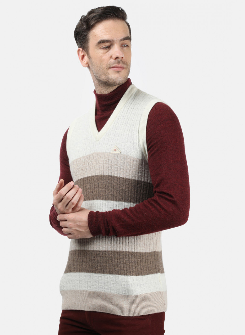 Men Brown & Beige Solid Sweater