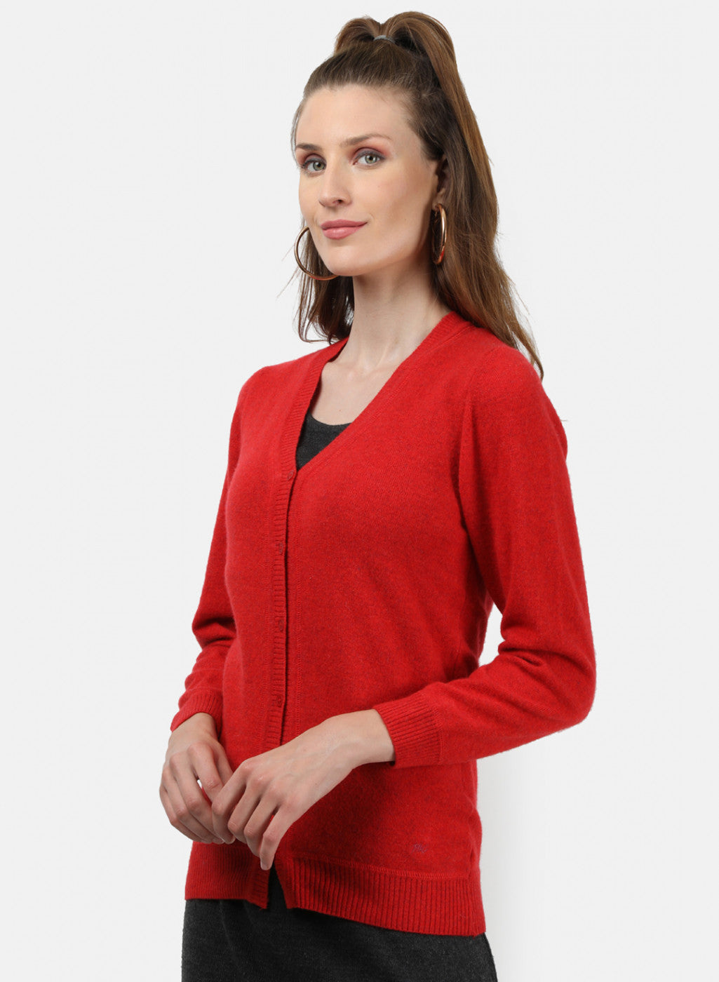 Women Red Solid Cardigan